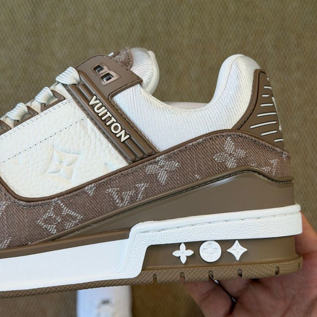 Louis Vuitton LV Trainer Monogram Denim Brown White Ecru Sneaker Luxury Low Top Shoes 1ACW2U