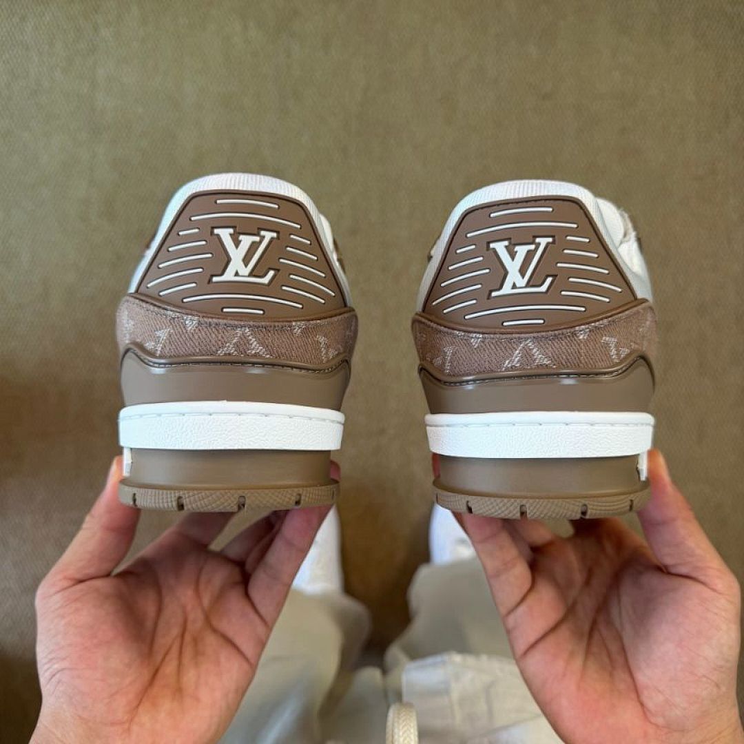 Louis Vuitton LV Trainer Monogram Denim Brown White Ecru Sneaker Luxury Low Top Shoes 1ACW2U