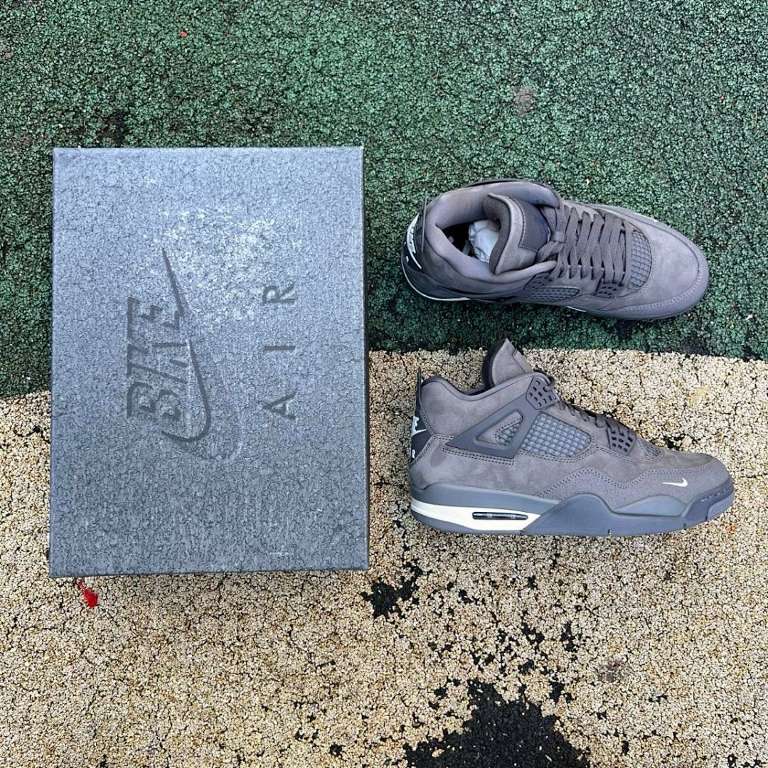Air Jordan 4 Retro Dark Grey Suede Mini Swoosh Toe Sneakers