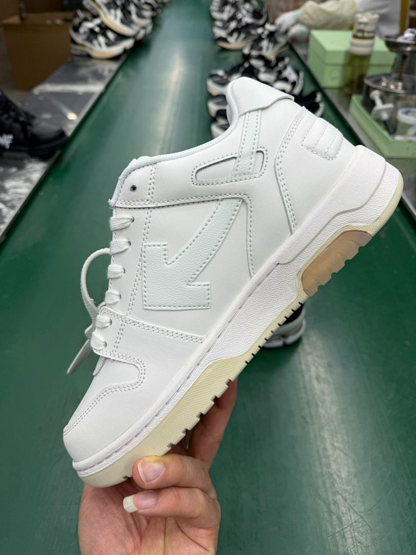 Off-White Out Of Office OOO "FOR WALKING" White Black Leather Low Top Sneakers OMIA189F21LEA0010110