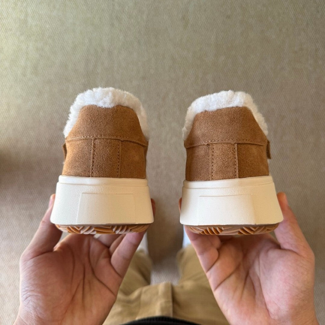 GOODBYE LULU Lamb Wool Suede Fluffy Platform Slippers Brown Shearling Mules Slip-On