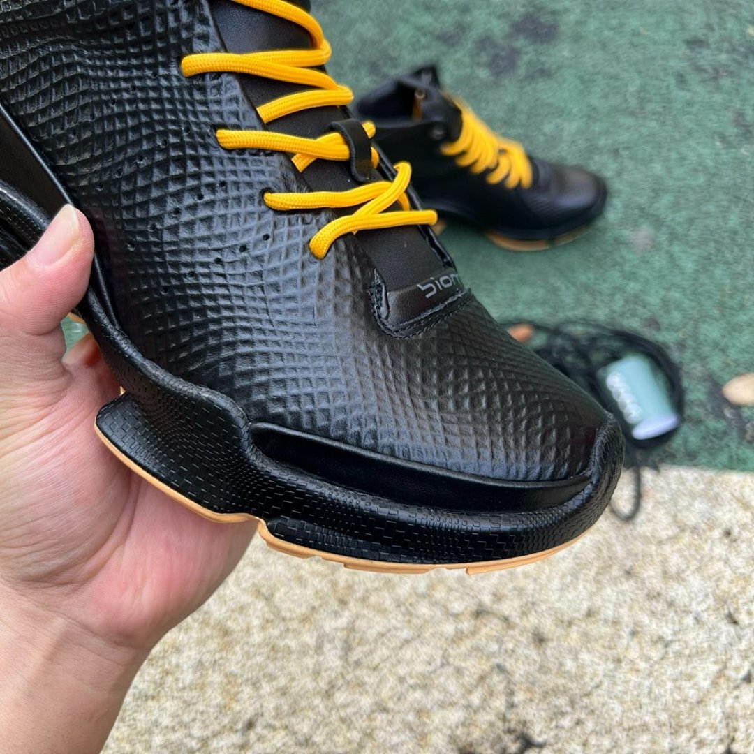 L5 SPORTS Men's High-Top Black Textured Sneakers Yellow Laces Gum Sole Casual Boots