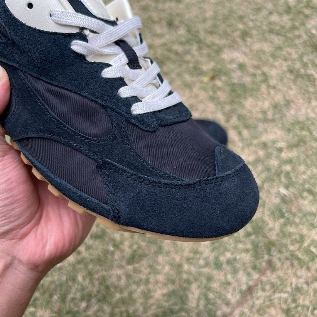 Men's Black Retro Runner Sneakers - Suede Nylon Upper & Gum Sole