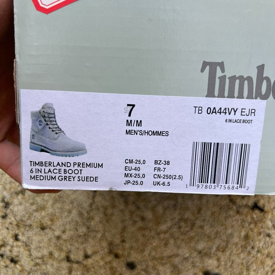 Timberland 6-Inch Premium Waterproof Boots Men's Women's Grey Nubuck Light Blue Sole