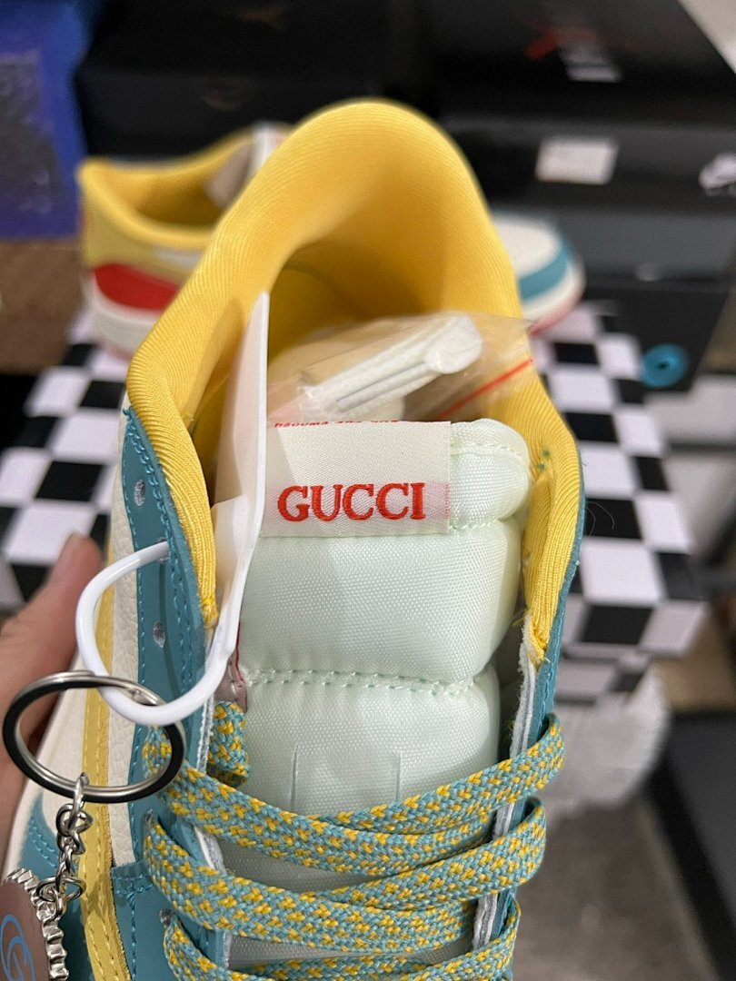 Air Jordan 1 Low Gucci Inspired Teal Yellow Red Sneakers
