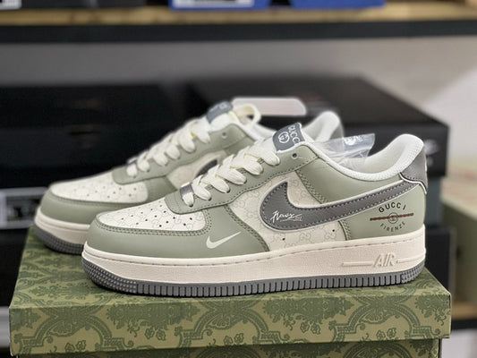 Nike Air Force 1 Low Gucci Monogram Sage Green Grey Cream Sneakers