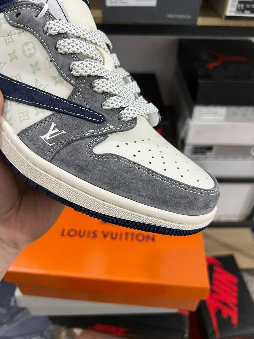 Air Jordan 1 Low LV Monogram Grey White Navy Red Sneakers