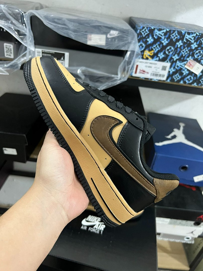Nike Air Force 1 Low Black Light Brown Gum Medium Brown Sneakers (DN1430-001) AF1 Black Tan Dark Brown Mocha