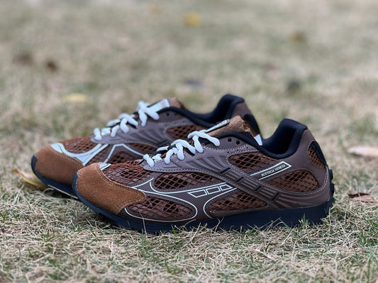 Bottega Veneta Orbit Mesh and Suede Runner Sneakers Fondant Brown