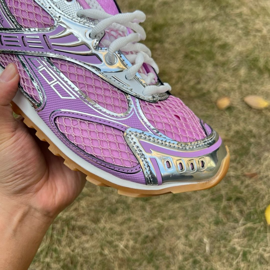 Bottega Veneta Orbit Sneakers Lavender Silver Metallic Mesh Trainers
