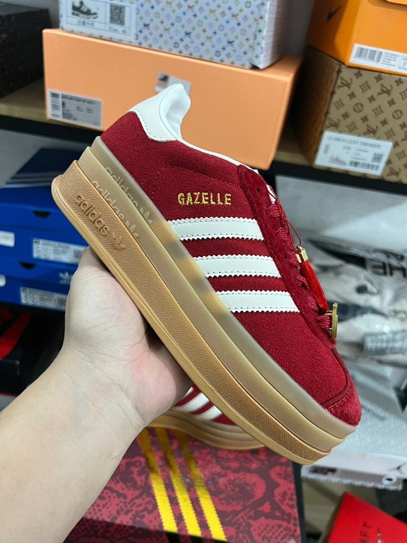Adidas Gazelle Bold Better Scarlet Cloud White Gum Platform Shoes HQ6616