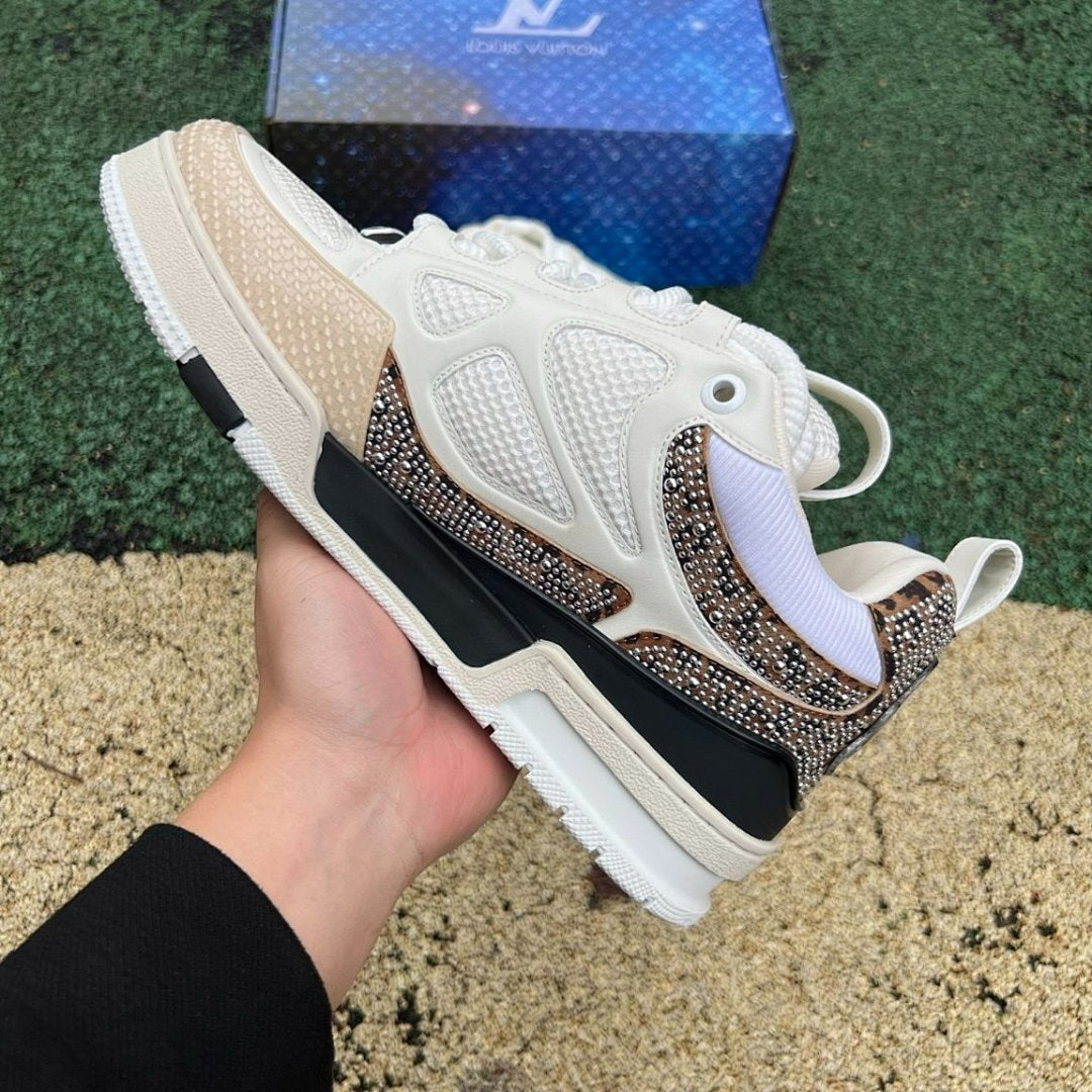 Louis Vuitton LV Trainer Sneaker White Beige Crystal Embellished Rhinestone Luxury Designer Shoes