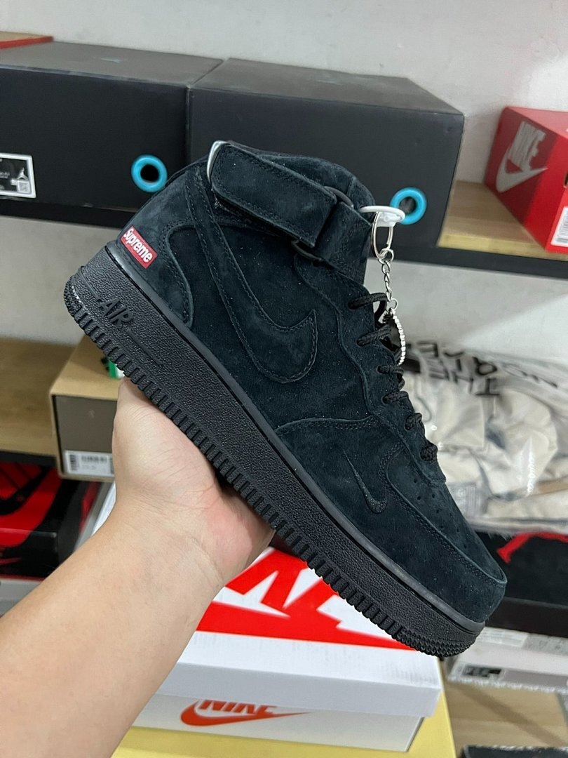 Nike Air Force 1 Mid Supreme Black Suede (2014) Men's Sneakers 645986-001