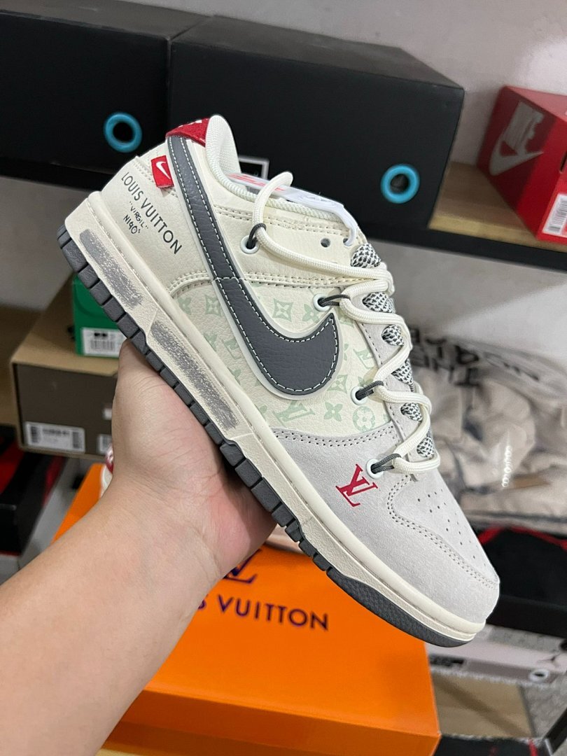 Louis Vuitton x Nike Dunk Low "Virgil Nigo" Grey Monogram Sneakers
