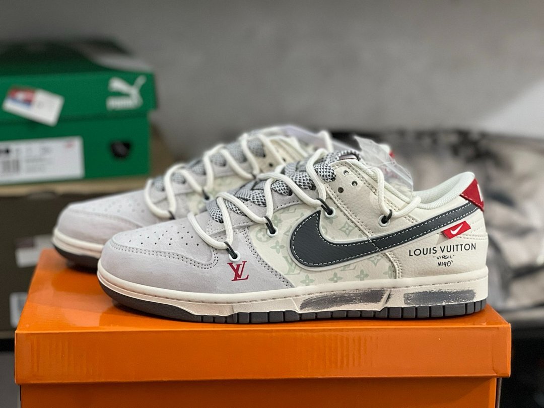 Louis Vuitton x Nike Dunk Low "Virgil Nigo" Grey Monogram Sneakers
