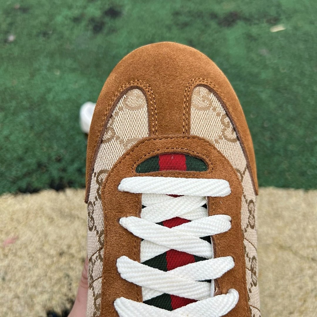 Gucci Run GG Canvas Suede Web Stripe Low-Top Sneakers Brown Beige