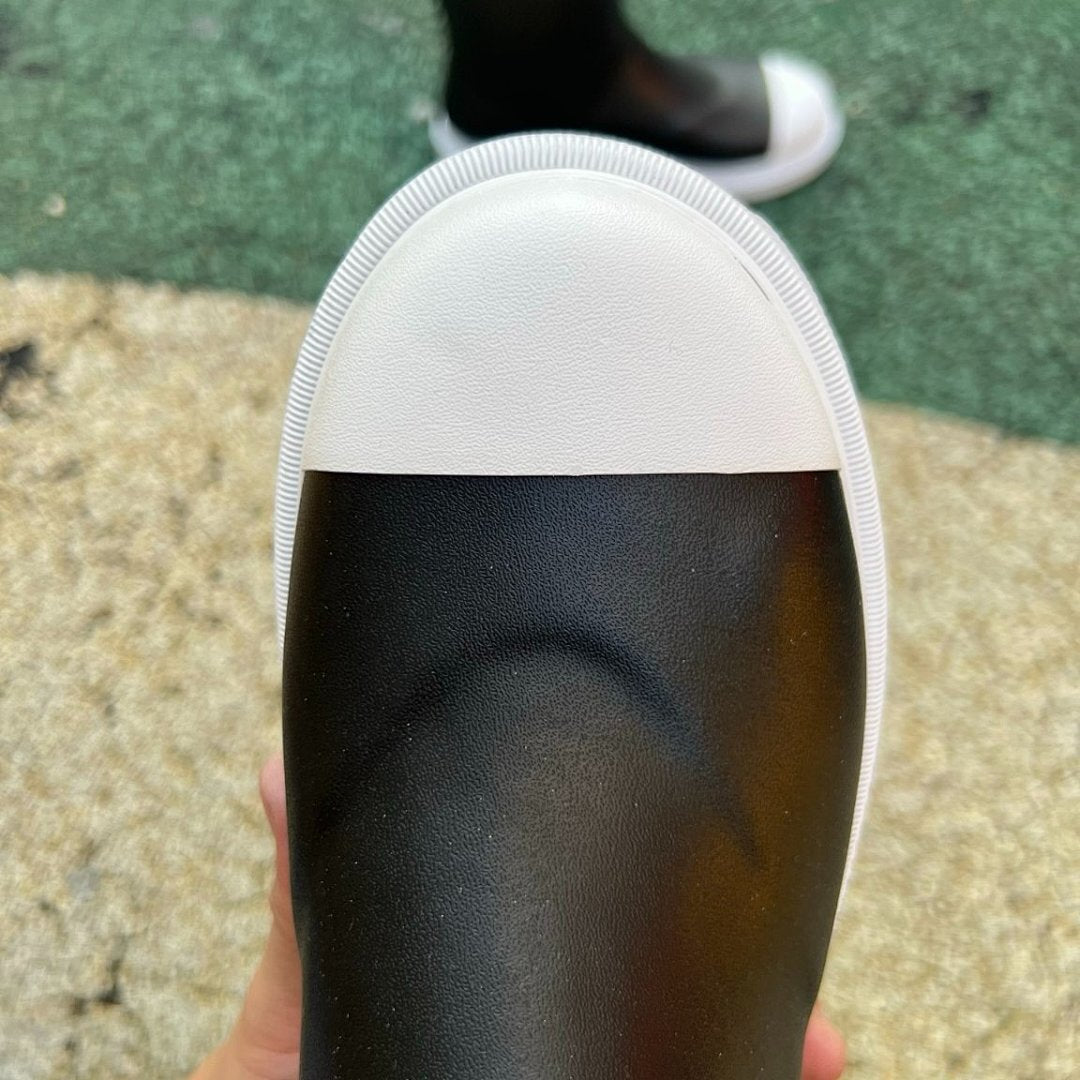 Chanel Black Rubber Rain Boots White Cap Toe CC Logo