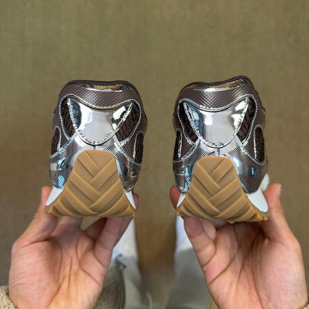 Bottega Veneta Orbit Metallic Mesh Runner Sneakers Silver Brown