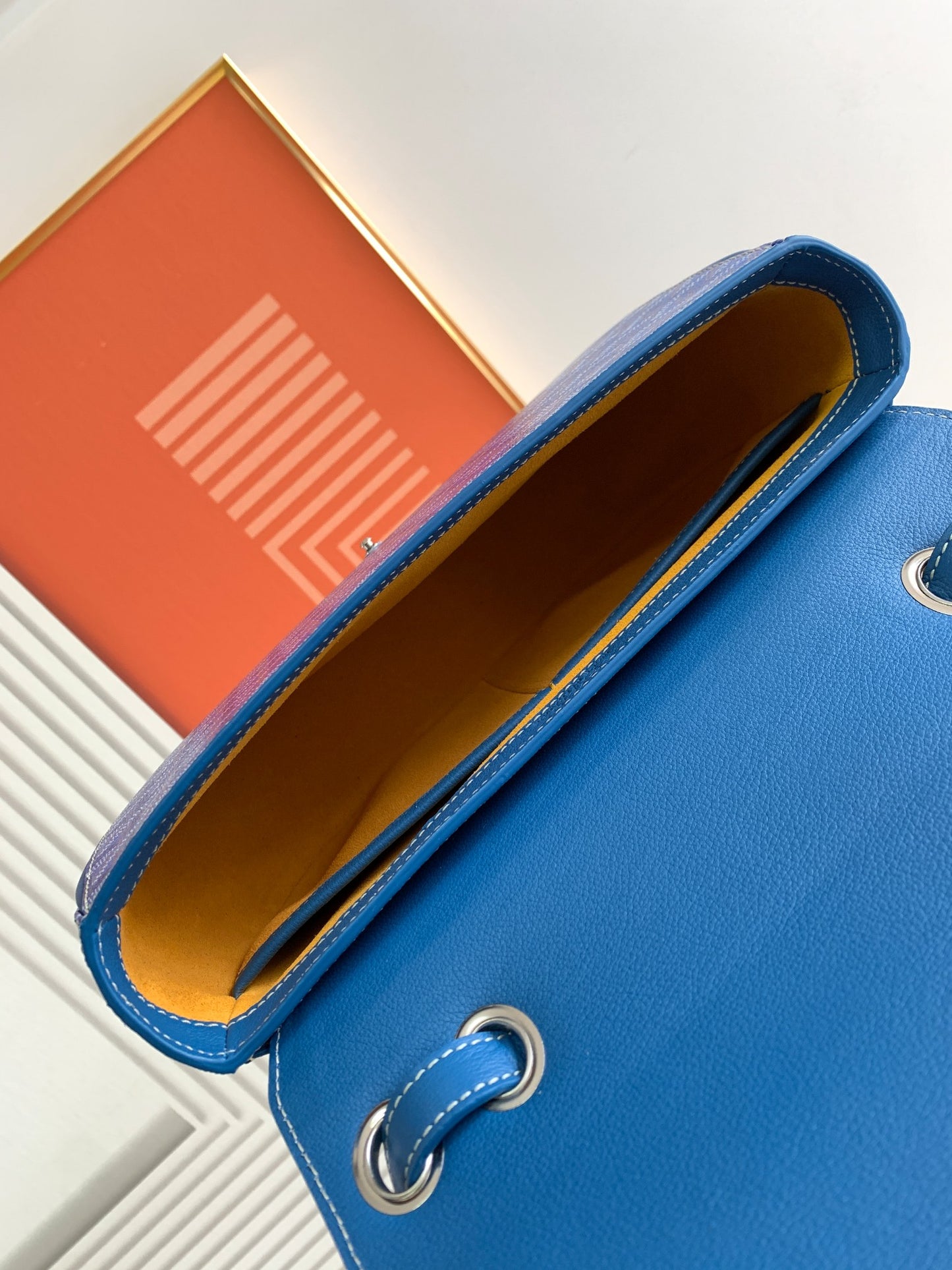 Gogy Elegant Blue Chevron Print Leather Crossbody Shoulder Bag