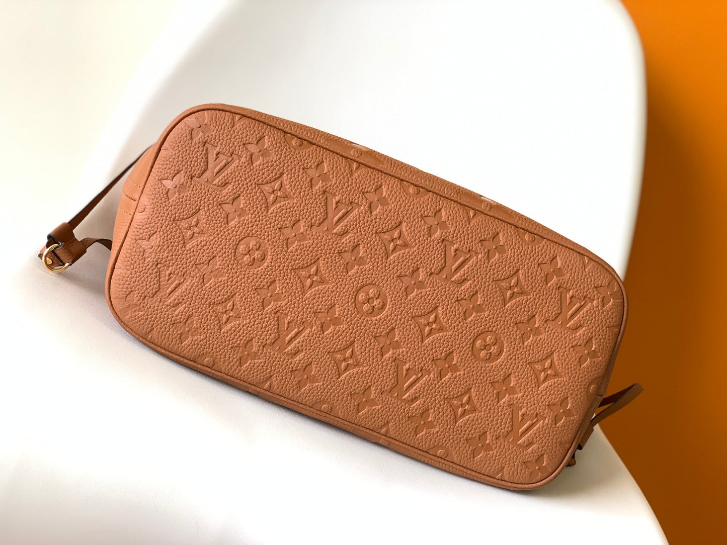 Louis Vuitton Classic Brown Embossed Leather Tote Bag with Side Drawstrings