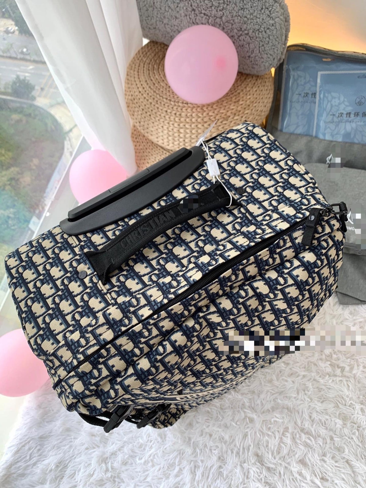 Vintage Monogram Pattern Canvas Rolling Suitcase Travel Bag