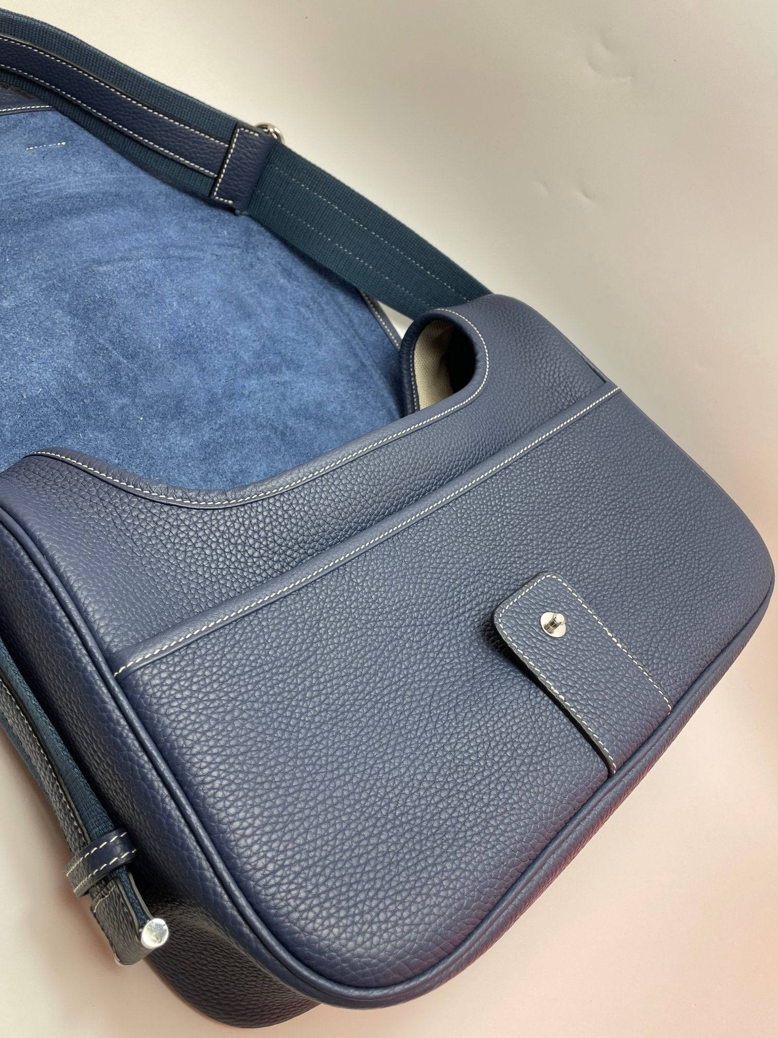 Luxury Navy Blue Leather Messenger Crossbody Bag - Adjustable Strap