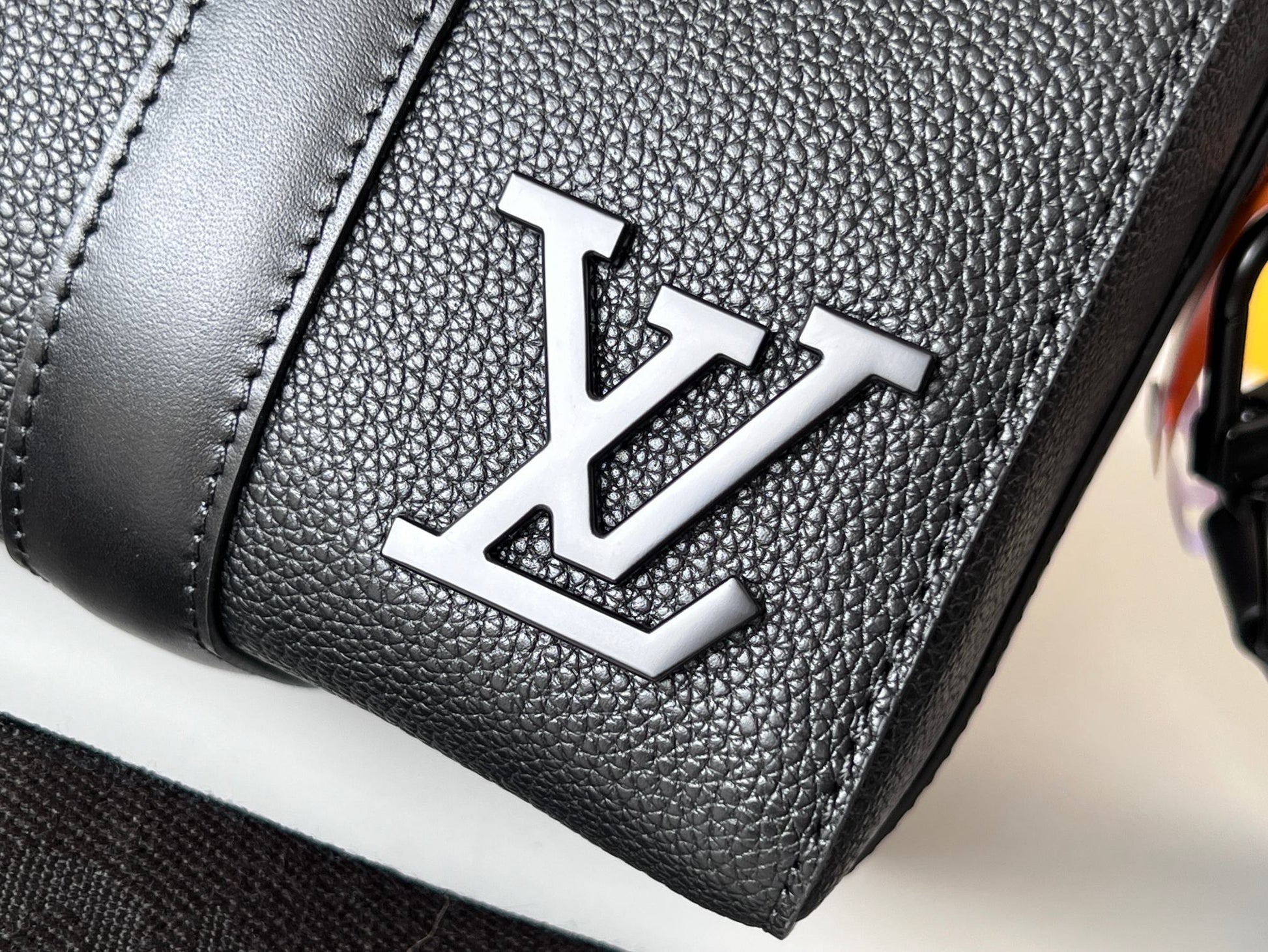 Louis Vuitton Minimalist Black Barrel Crossbody Shoulder Bag with Luggage Tag