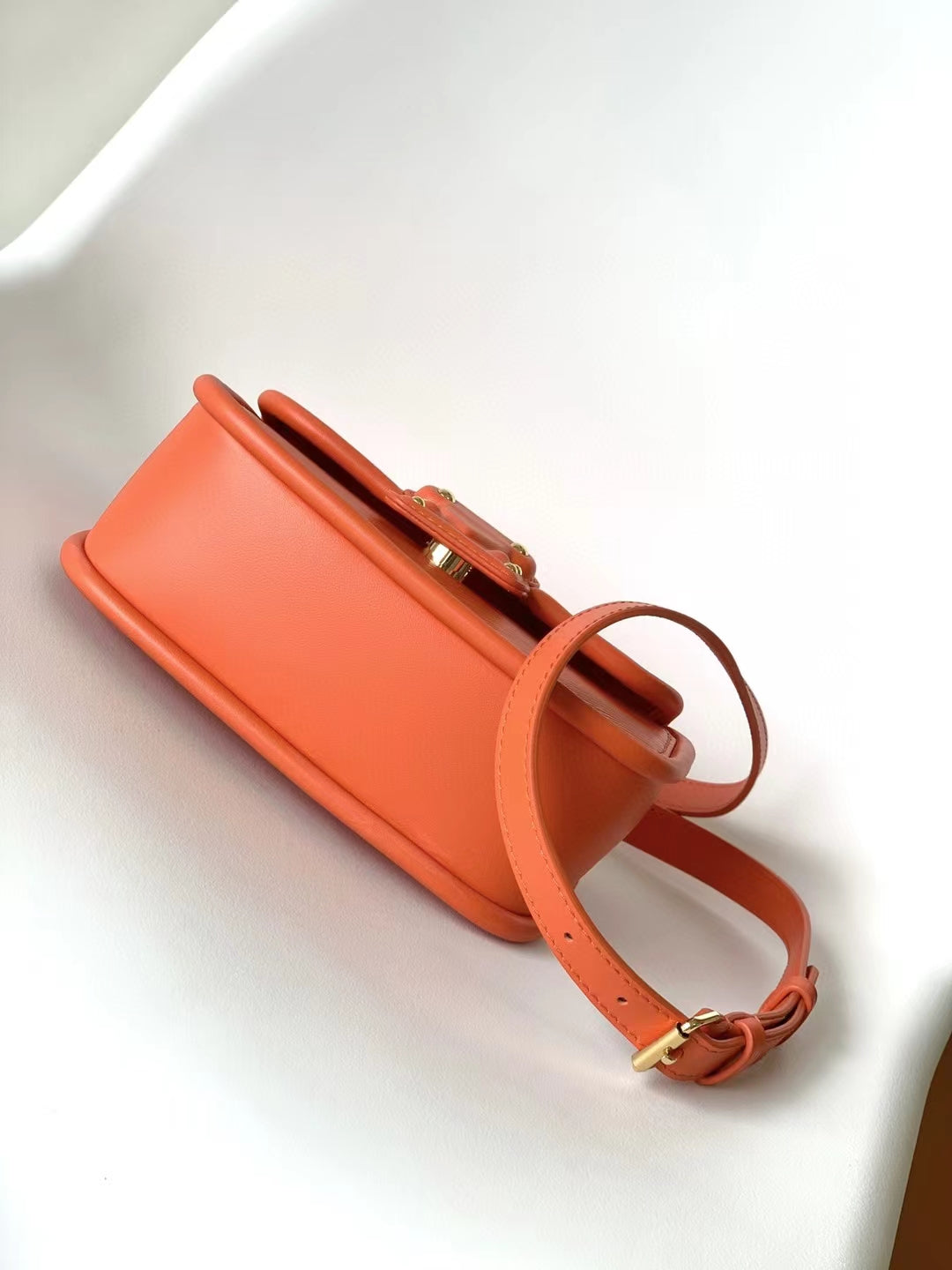 Orange Mini Top Handle Leather Handbag with Gold-Tone Latch Closure