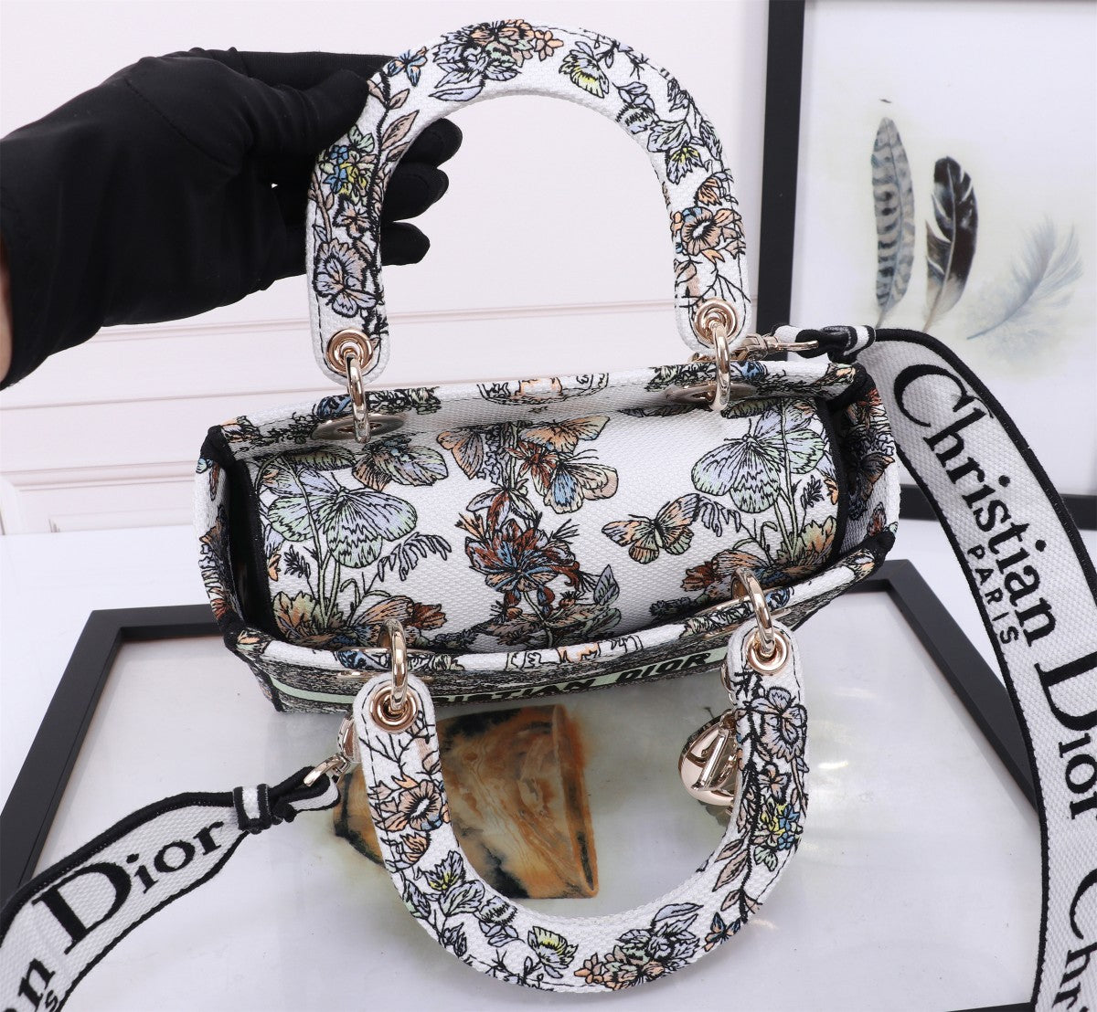 Christian Dior Lady D-Lite Bag with Black and White Embroidery