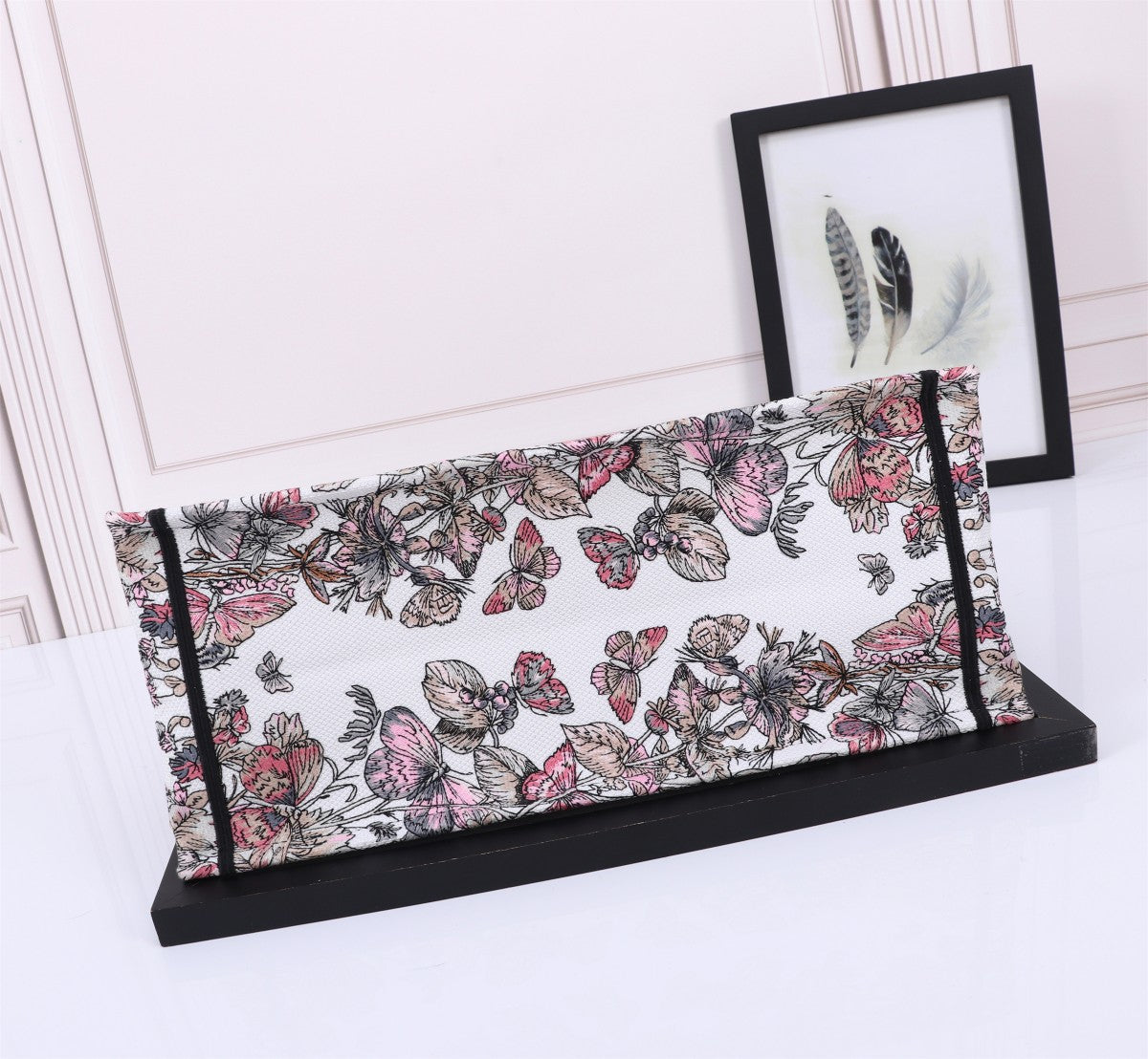 Christian Dior Large Book Tote Bag - Pink Embroidered Canvas with Signature Logo