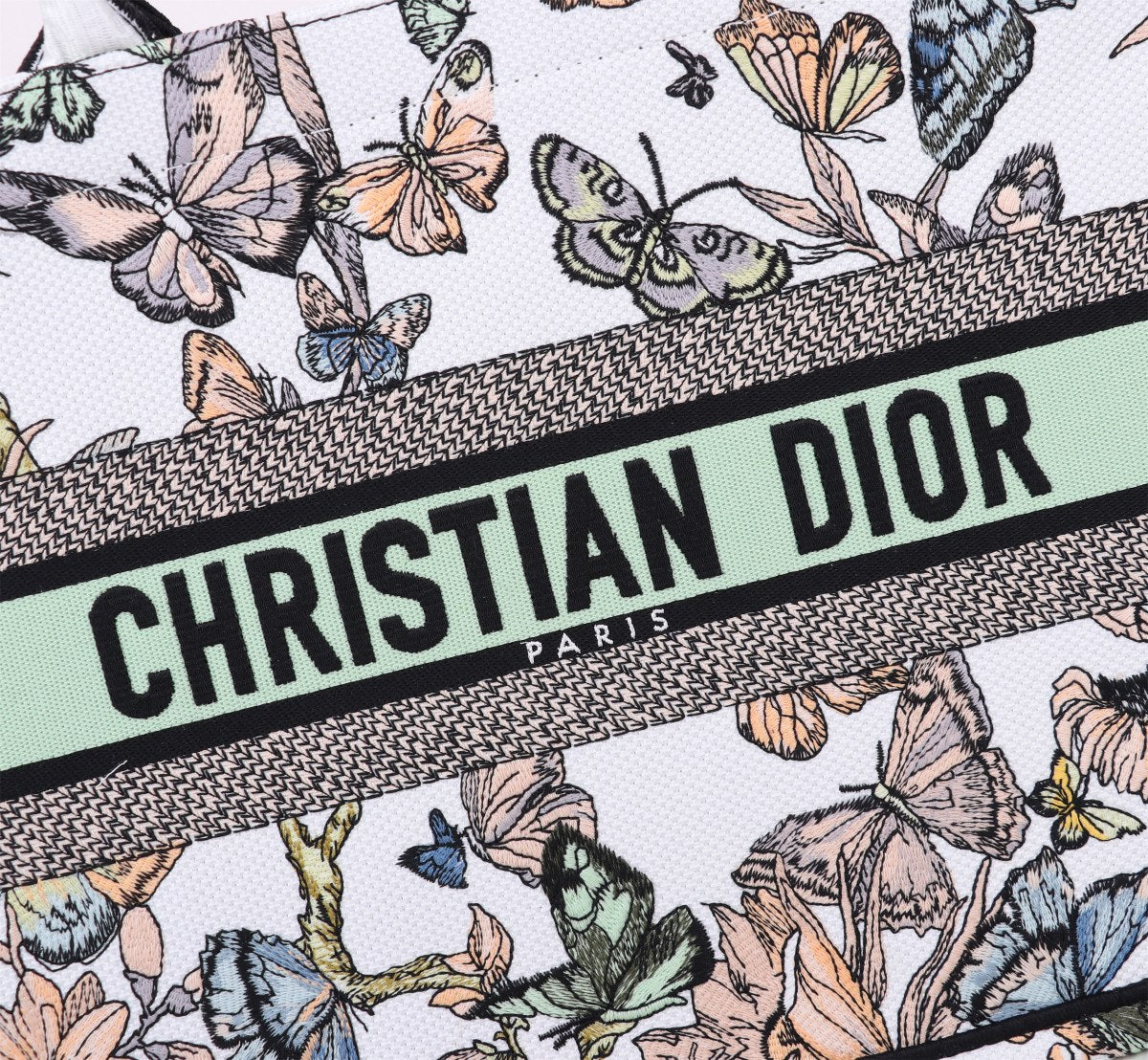 Christian Dior Book Tote - White Multicolor Butterfly Embroidery Medium Bag