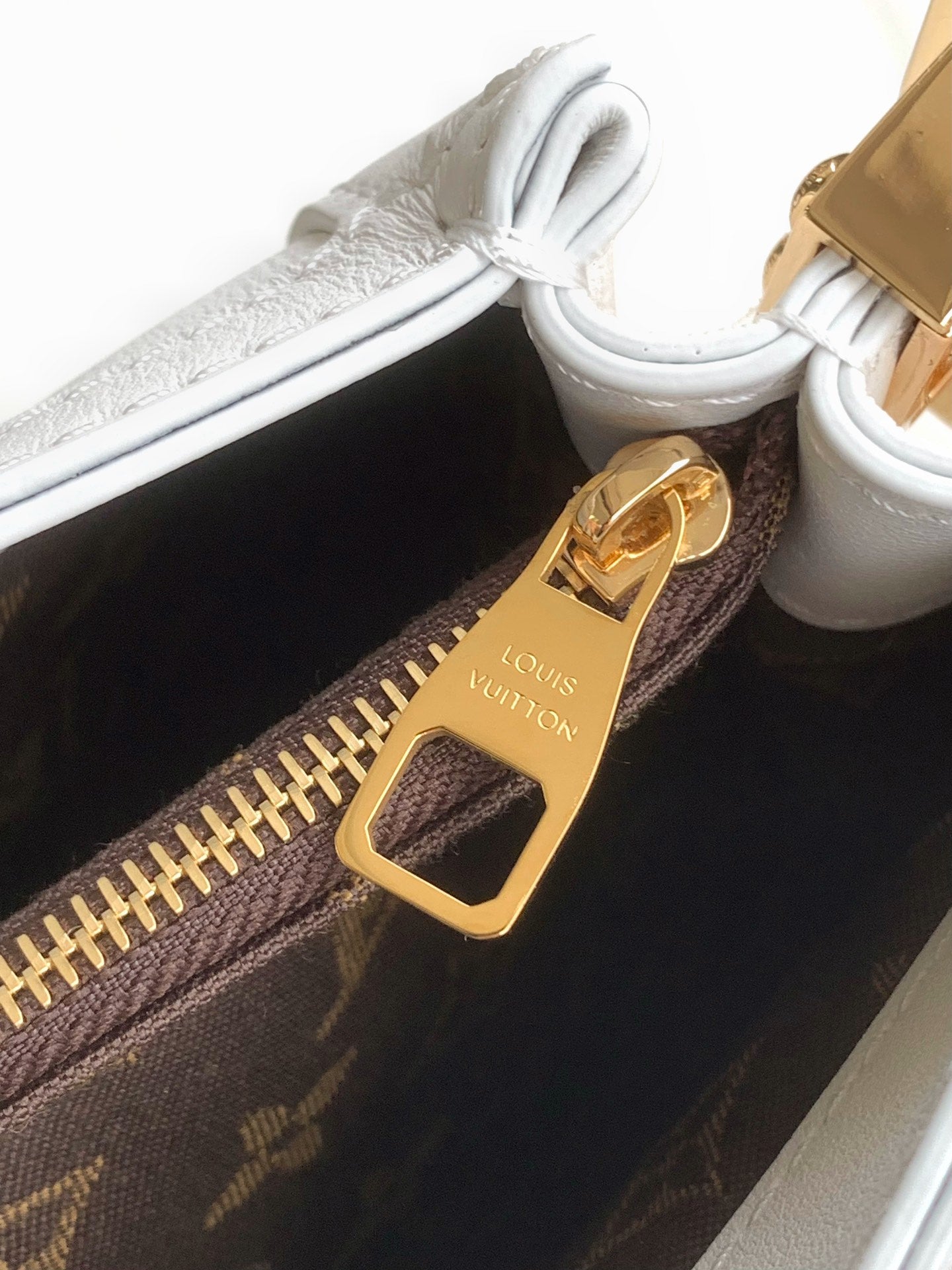 Louis Vuitton White Leather Dauphine Bag with Gold Hardware