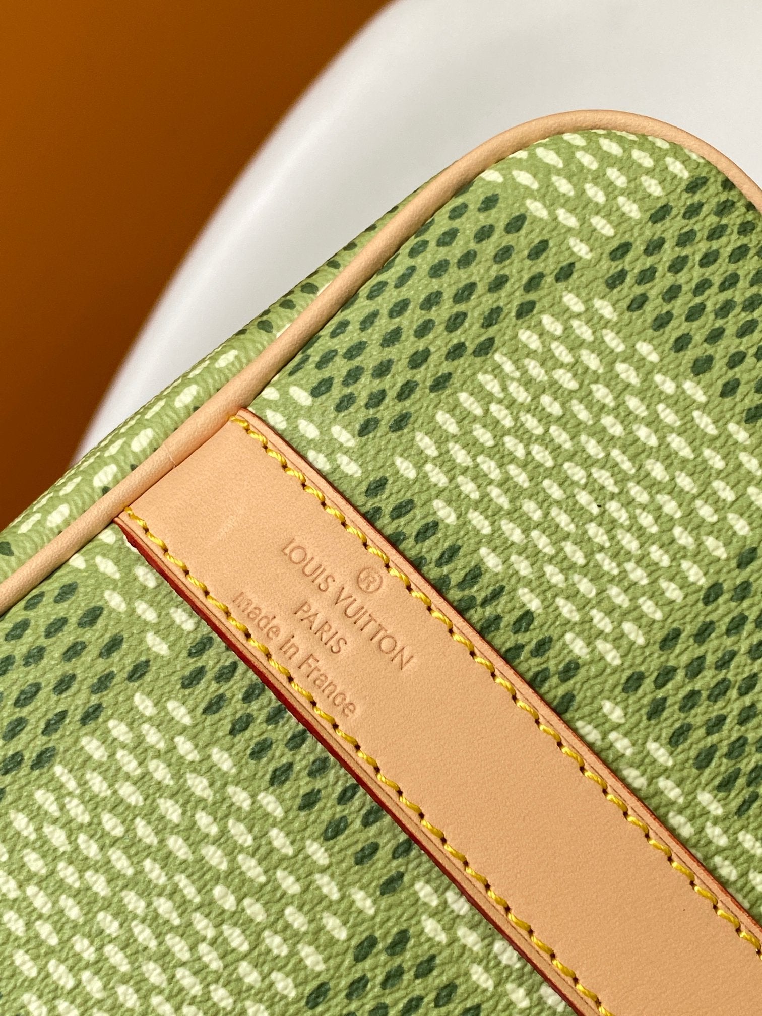 Louis Vuitton Green Checkered Canvas Duffle Handbag with Leather Handles