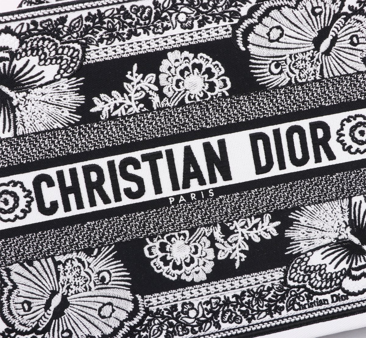 Christian Dior Book Tote Bag with Black and White Butterfly Embroidery