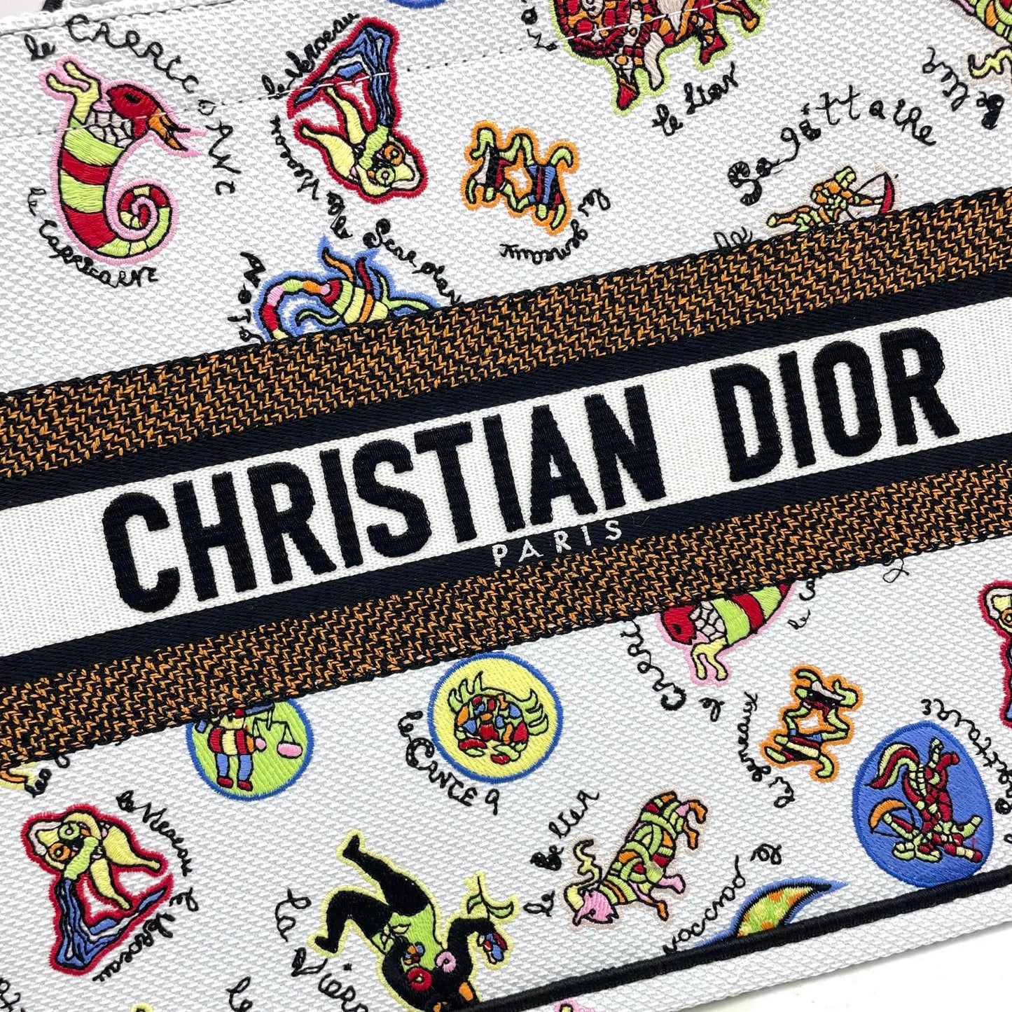 Dior Colorful Cartoon Print Canvas Top Handle Tote Handbag