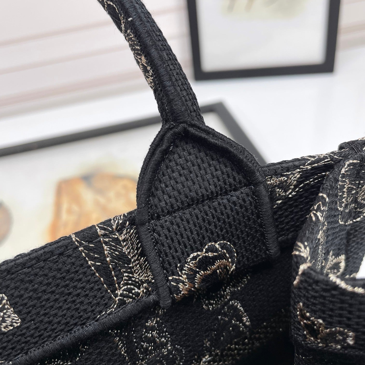 Dior Black Butterfly Embroidered Canvas Tote Bag Top Handle Handbag