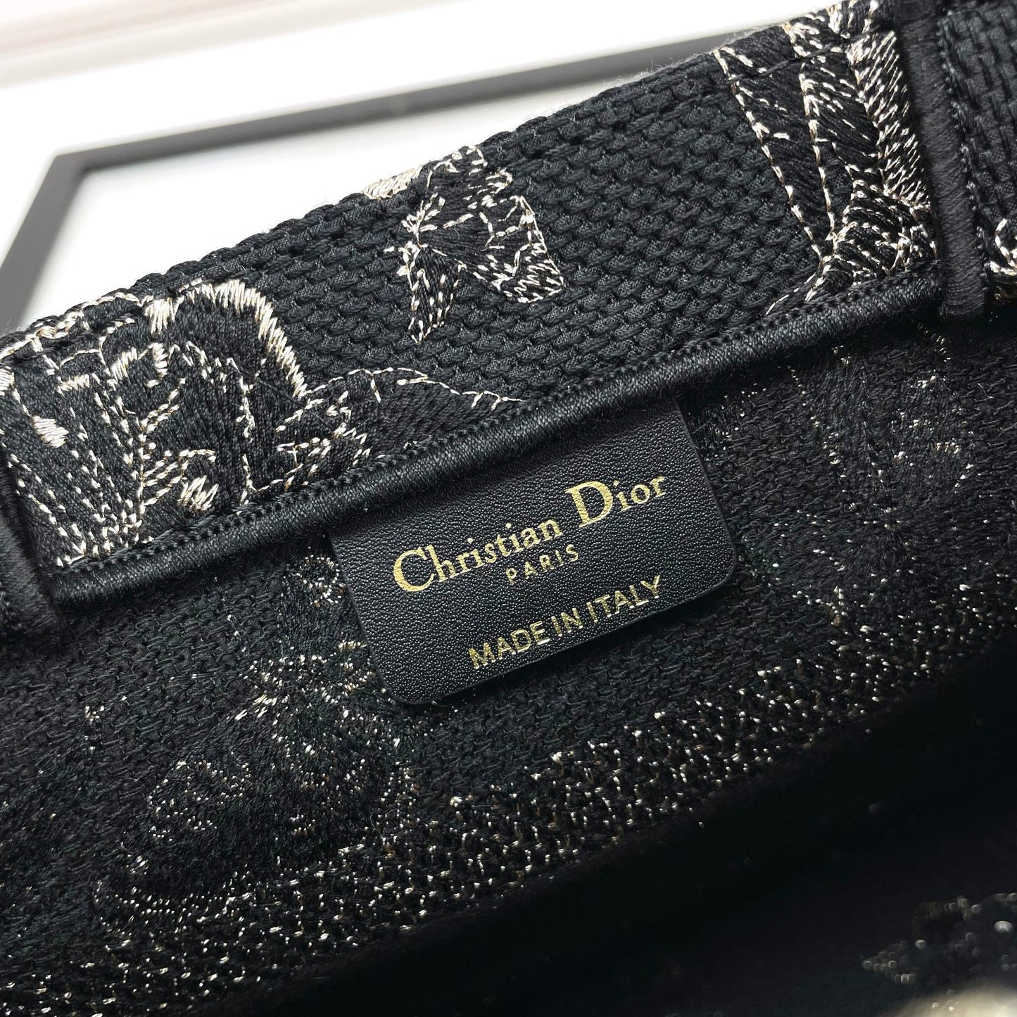 Dior Elegant Black and White Butterfly Pattern Canvas Tote Handbag