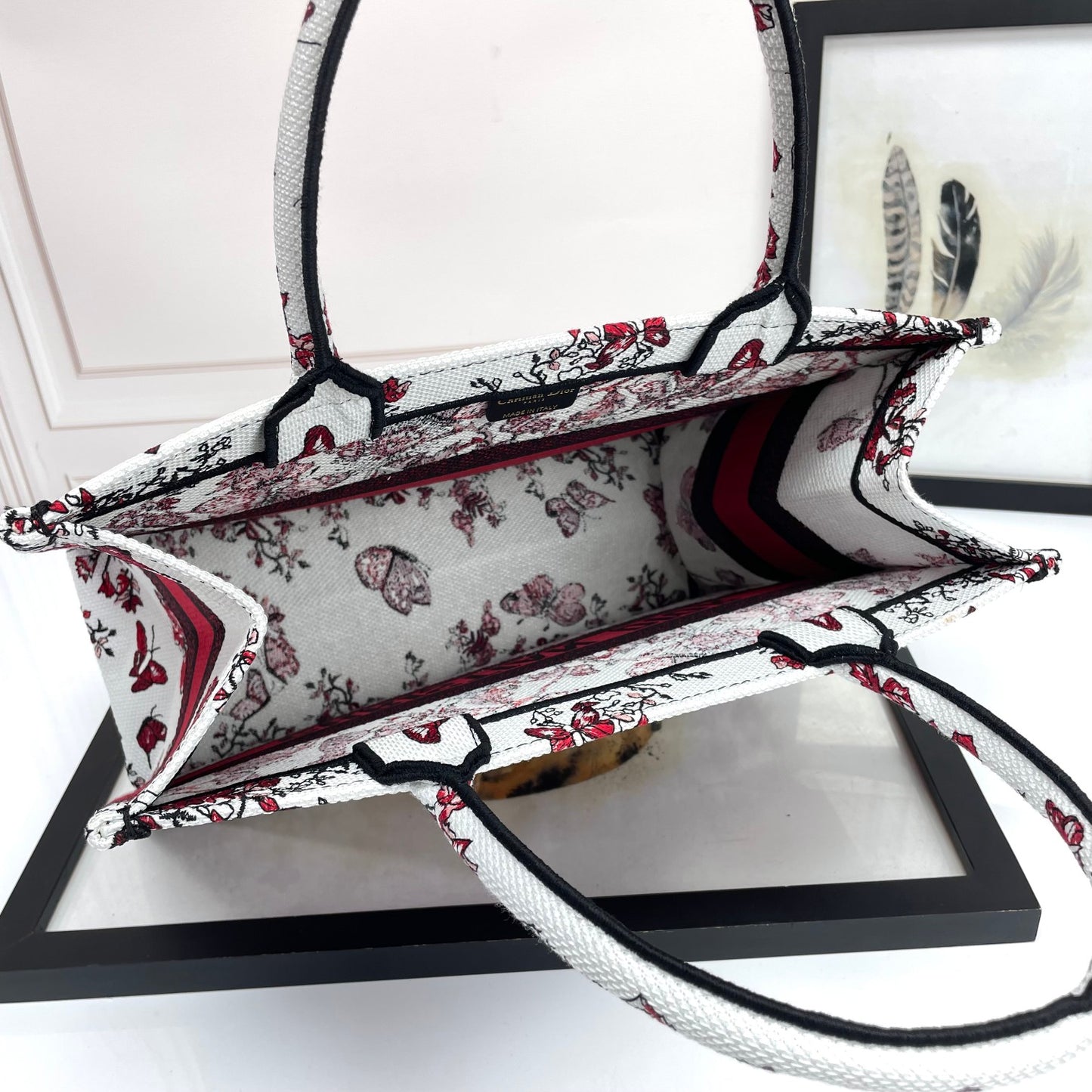 Christian Dior Book Tote Bag - White and Red Heart Motif Embroidery