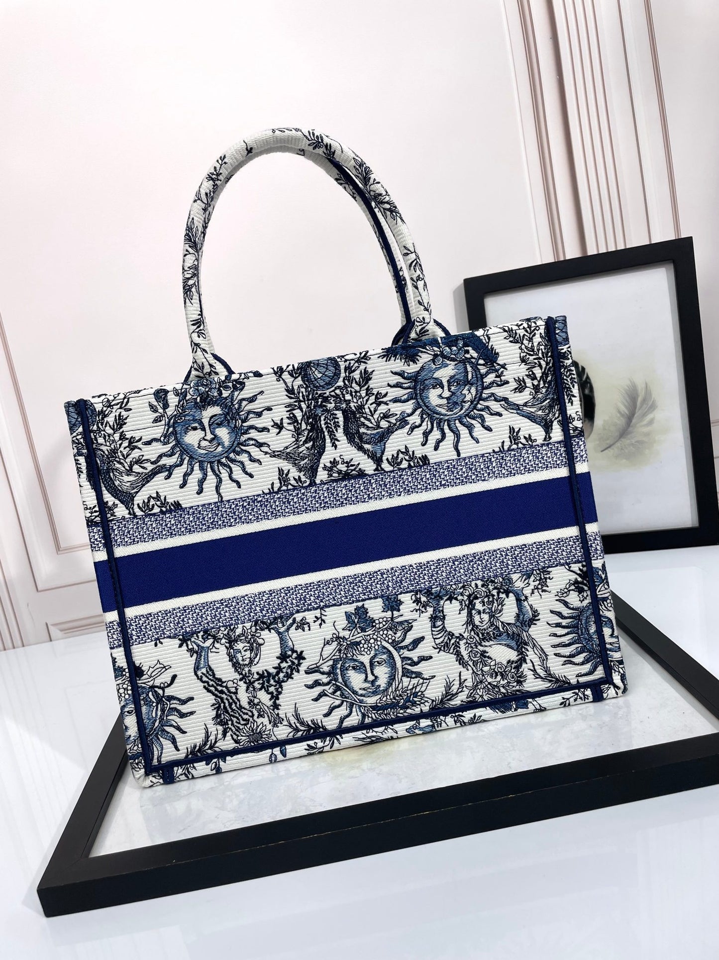 Christian Dior Large Book Tote - Toile de Jouy Soleil Blue and White Embroidery
