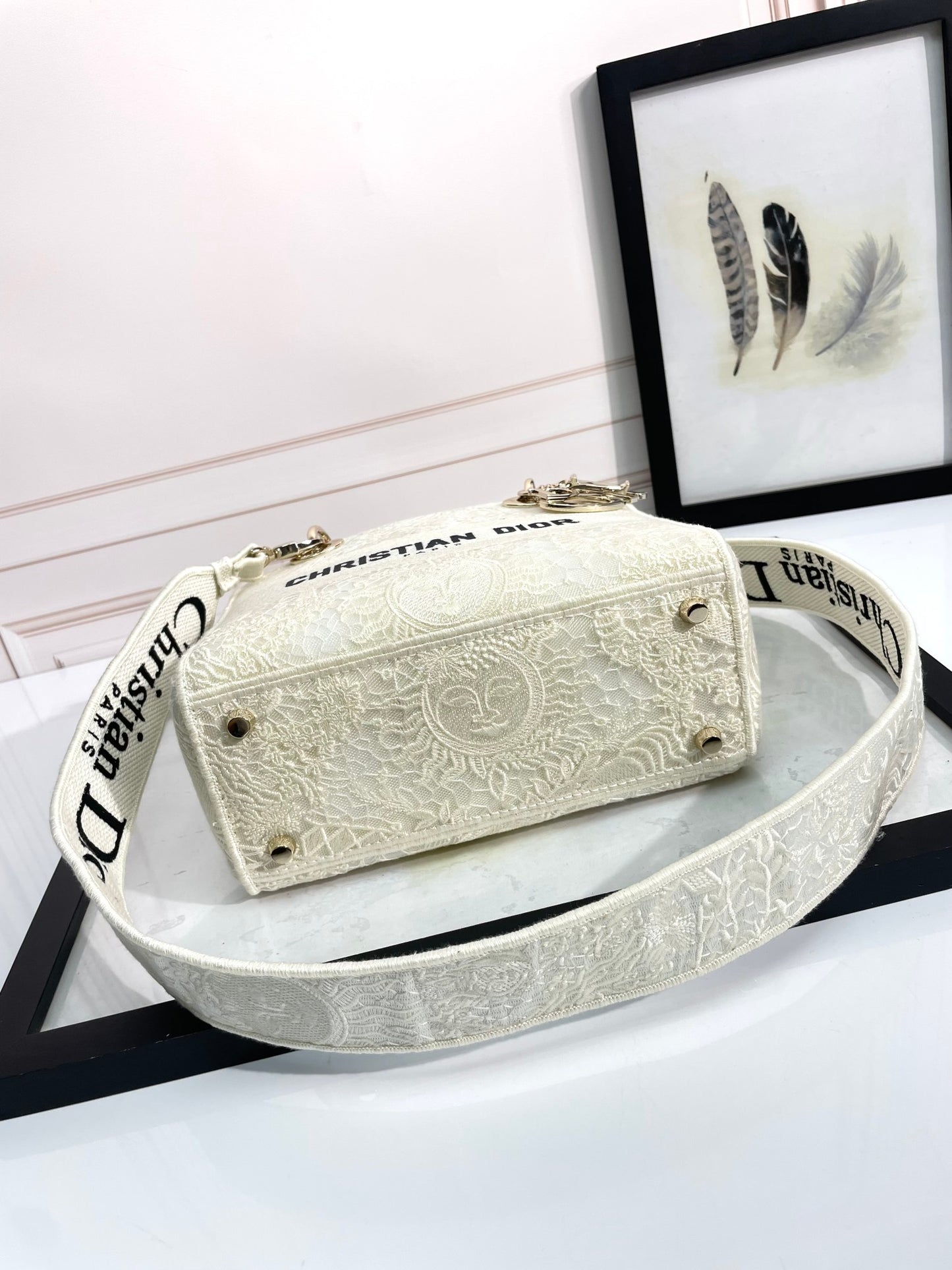 Christian Dior Lady D-Lite Handbag - White Embroidered Canvas