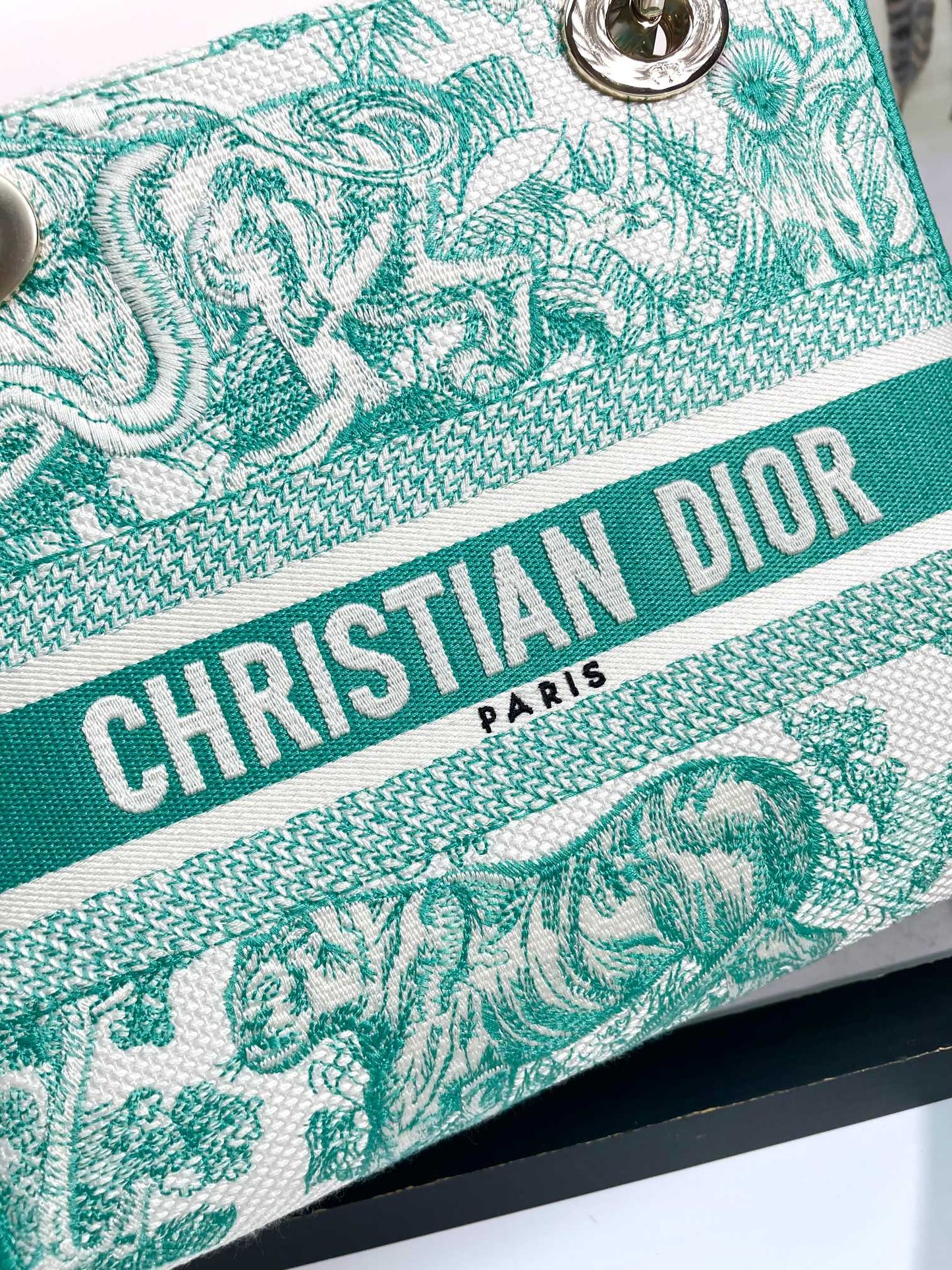 Christian Dior Lady D-Lite Bag in Green and White Floral Embroidery