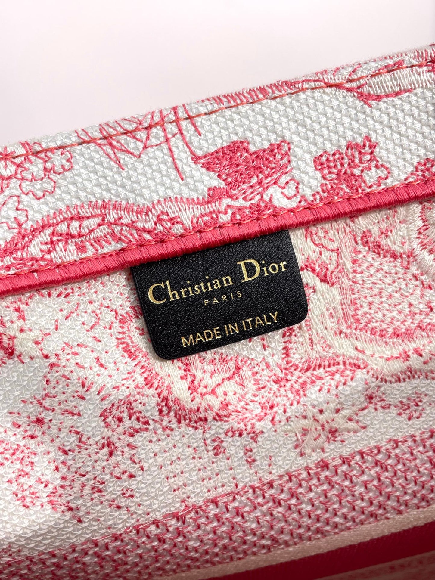 Dior Red and White Floral Toile Embroidered Canvas Tote Handbag
