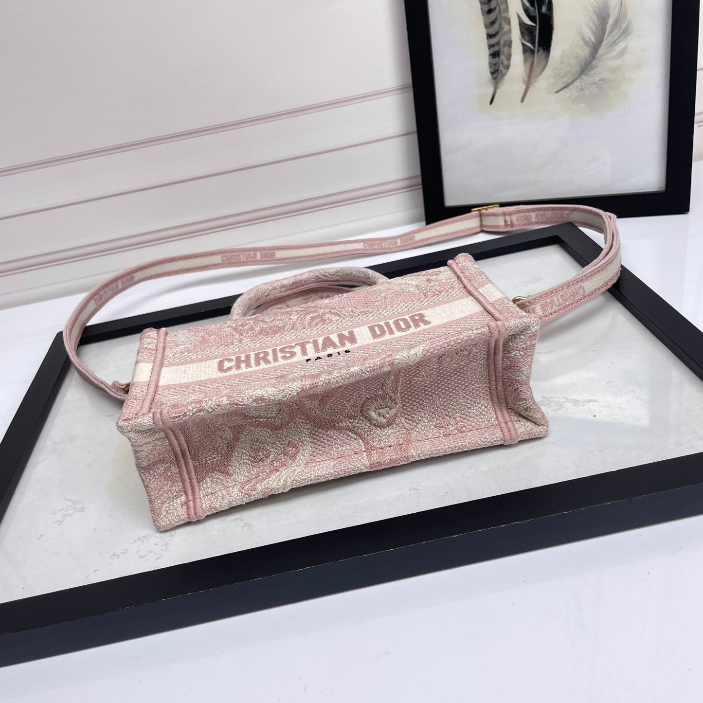 Christian Dior Mini Book Tote Bag - Pink Rose Toile de Jouy Embroidered Canvas
