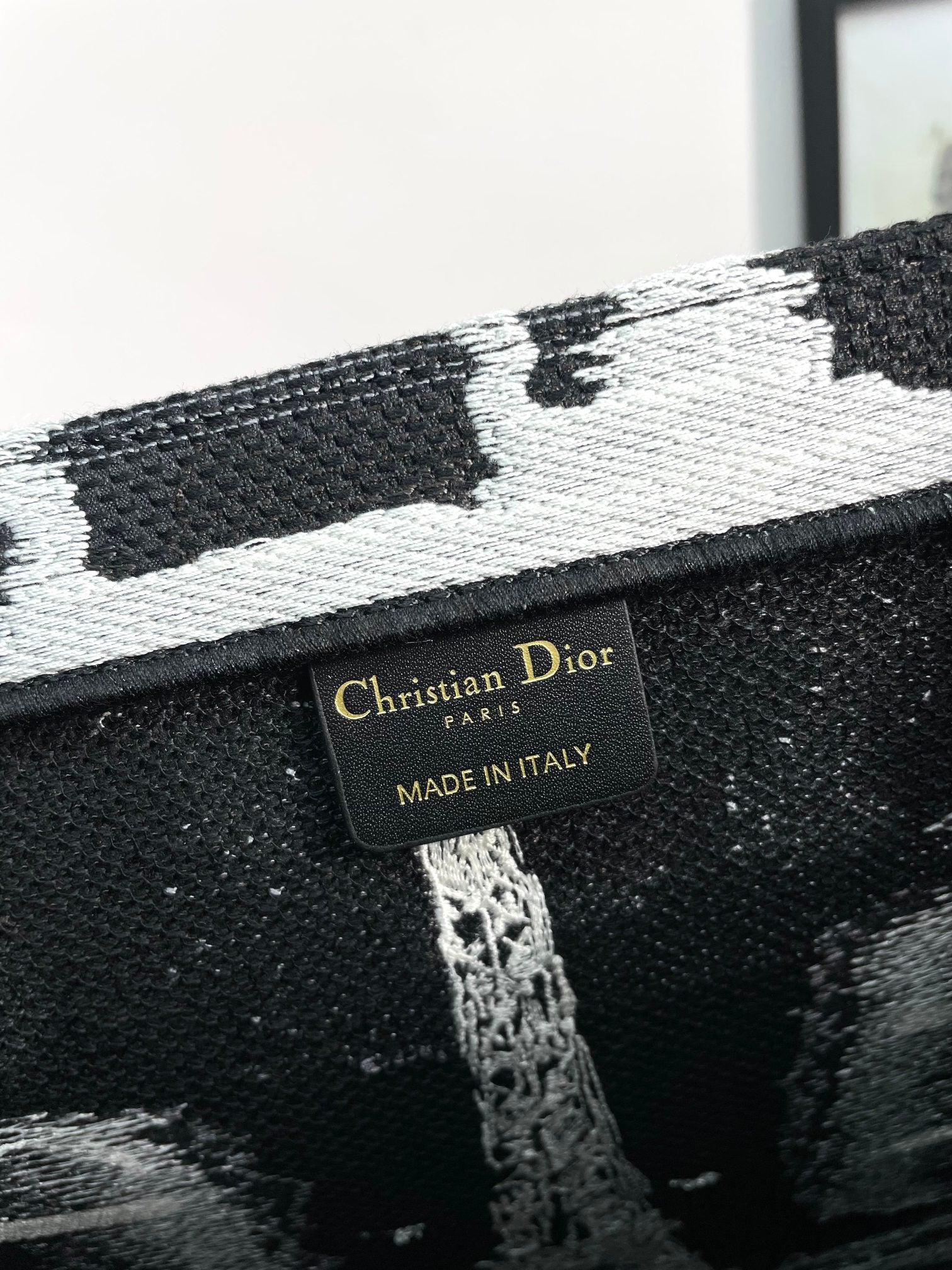 Christian Dior Book Tote - Paris Eiffel Tower Black & White Embroidered Canvas