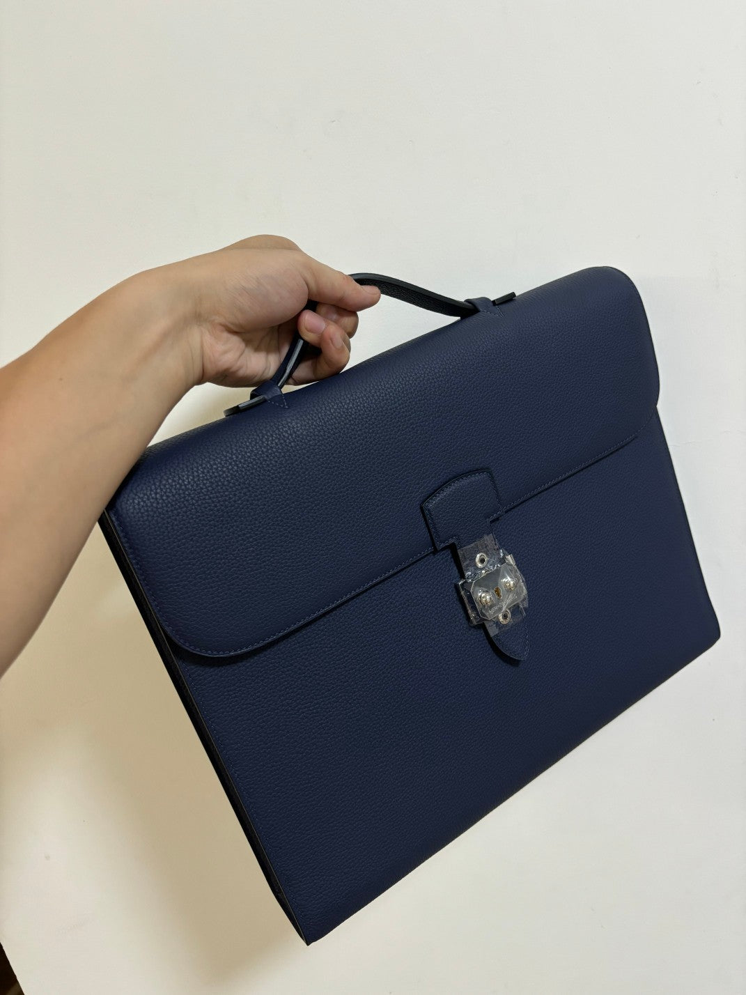 Luxe Pebbled Leather Top-Handle Briefcase with Designer Silver-Tone Clasp