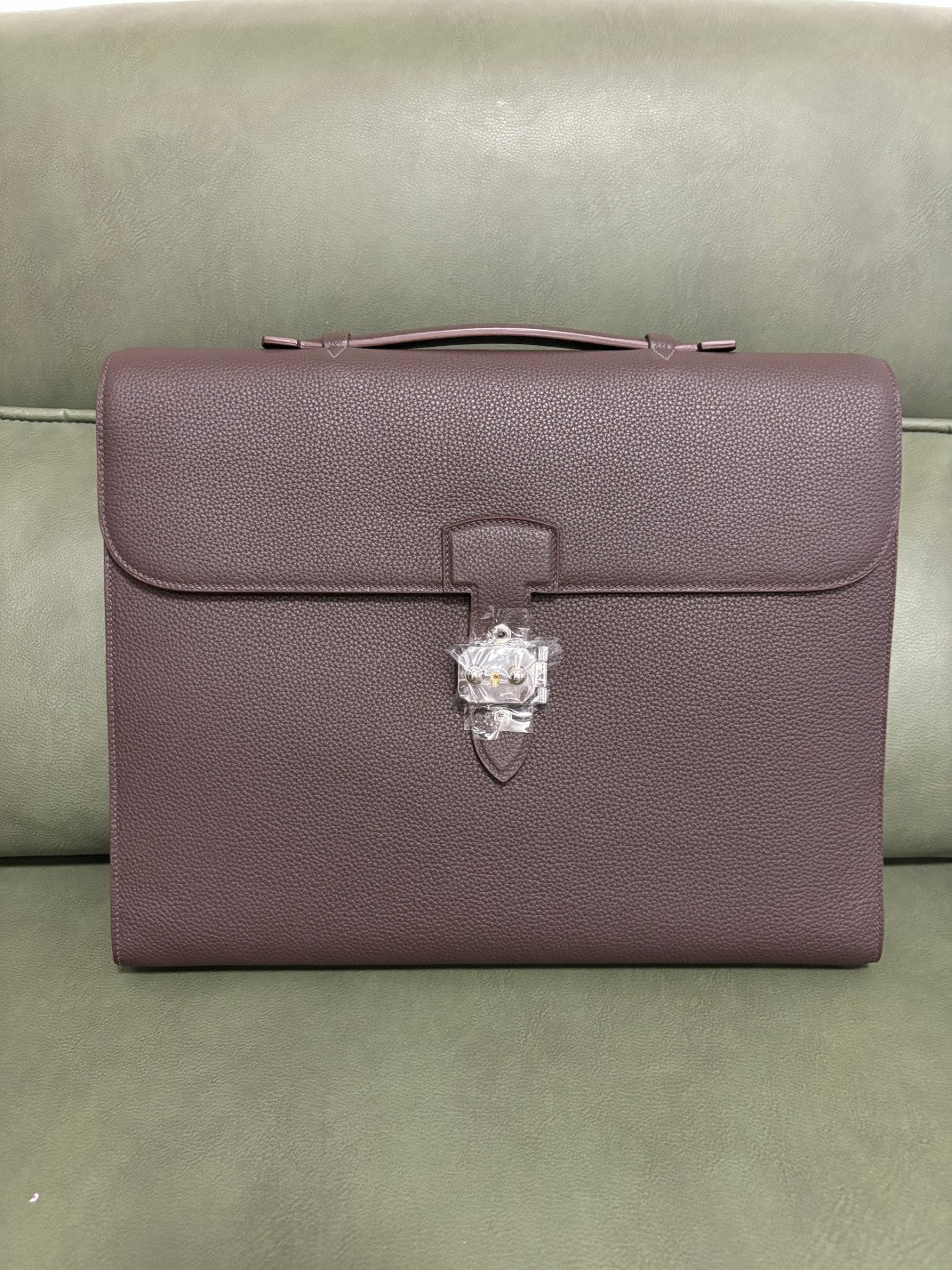 Luxe Pebbled Leather Top-Handle Briefcase with Designer Silver-Tone Clasp