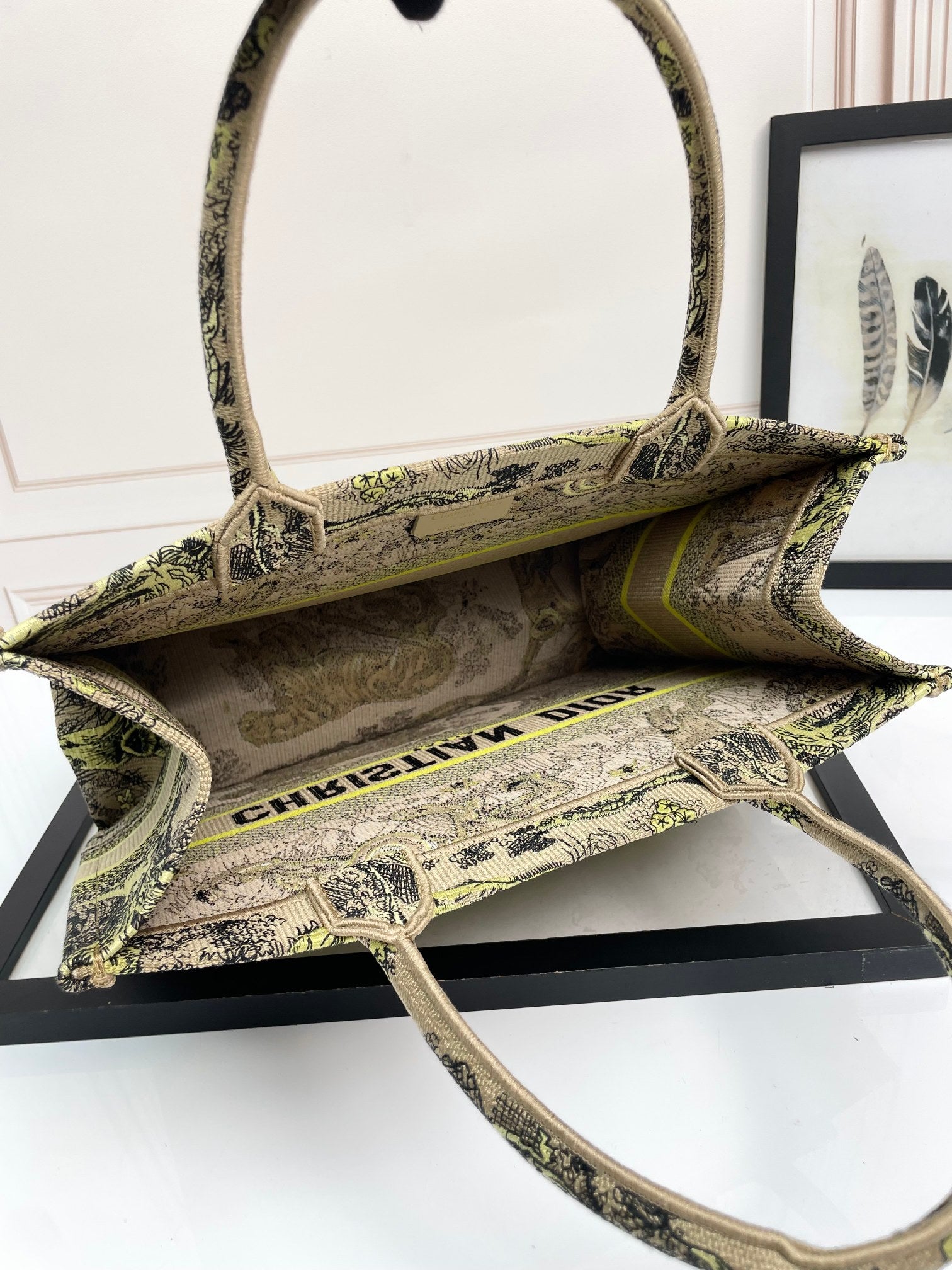 Christian Dior Large Book Tote Bag - Green Toile de Jouy Tiger Embroidery
