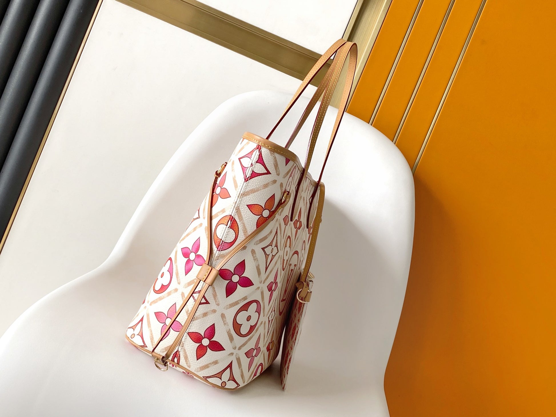 Louis Vuitton Chic Pink and Orange Monogram Canvas Shoulder Tote Handbag