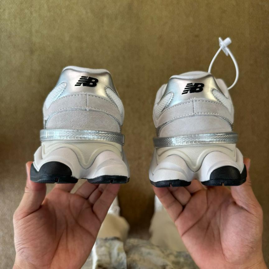 New Balance 9060 sneaker in a White and Metallic Silver