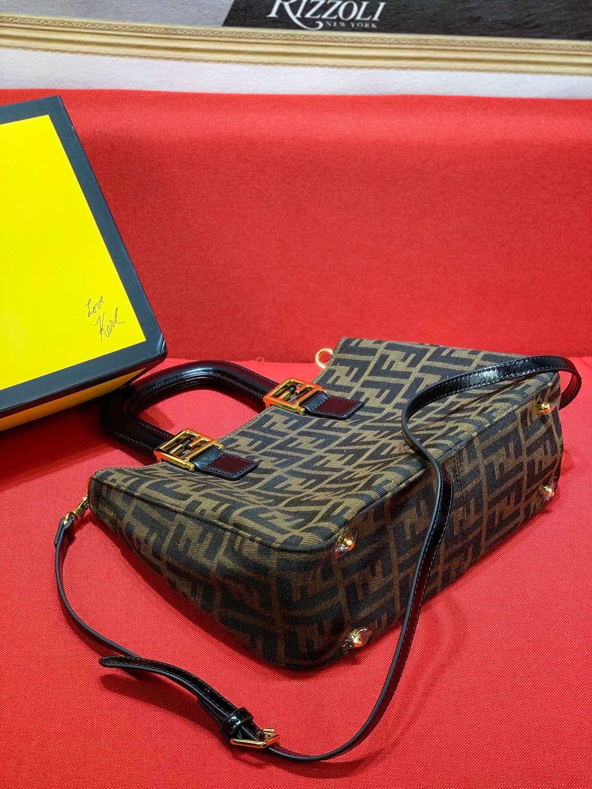 Fendi Sunshine Shopper Mini Canvas Tote Bag with FF Motif Brown/Gold